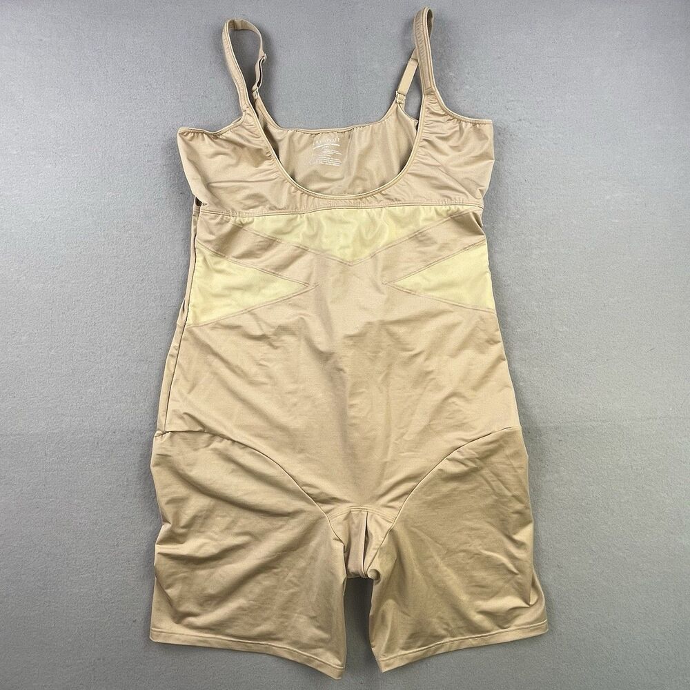 Shape By Cacique Open Bust Thigh Shaper Body Suit Size 22/24 Beige Tan Stretch
